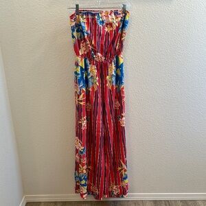 Flying Tomato bright pink and Blue Floral Strapless Jumpsuit